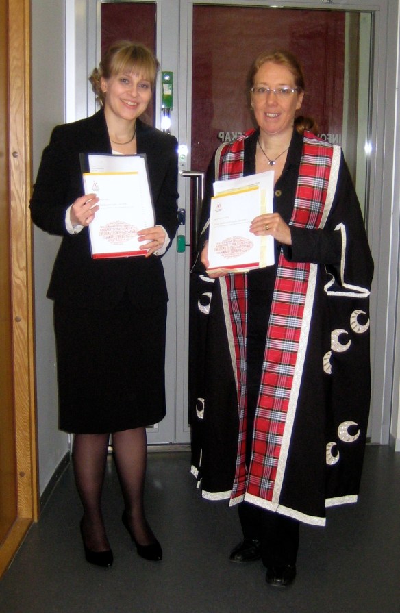 The candidate Maria Kronqvist-Berg with opponent Professor Hazel Hall