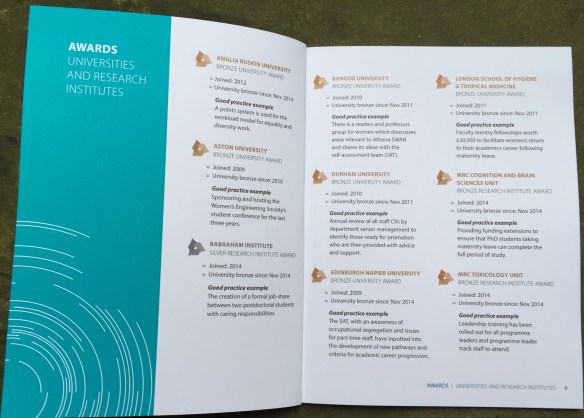 Edinburgh Napier University's institutional bronze Athena SWAN award listing