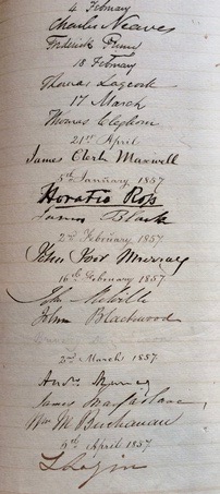 RSE roll book signatures 1856-57