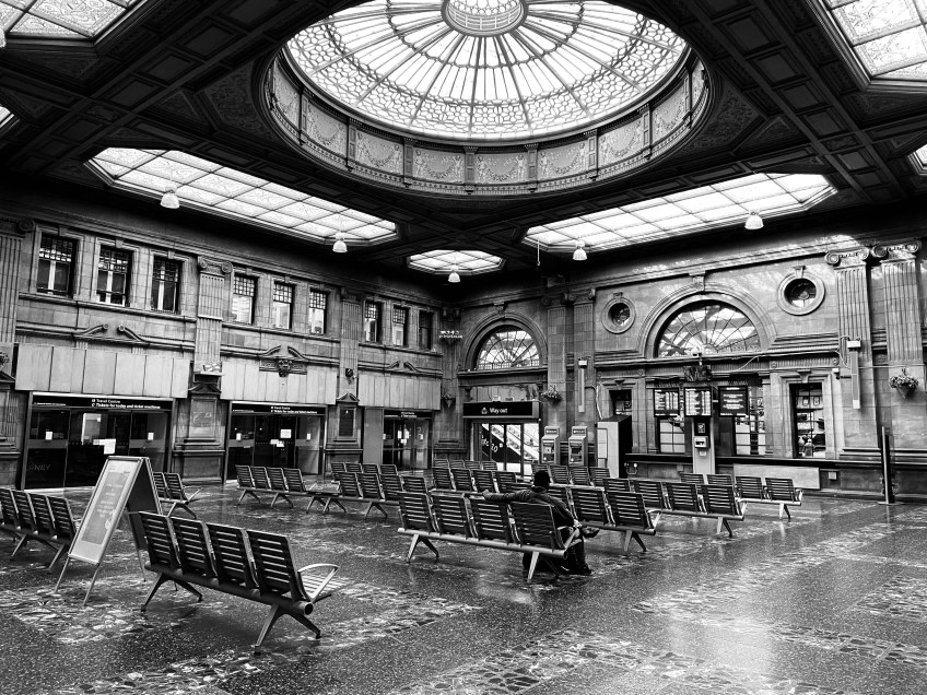 One passenger at deserted Waverley Station