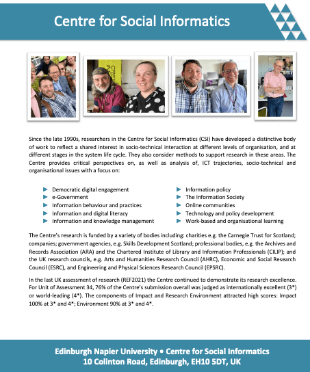 Centre, Social, Informatics, flyer, Napier, Edinburgh, University
