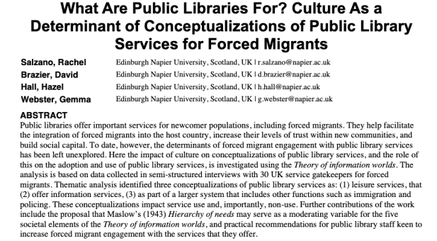 Abstract, Salzano, Brazier, Hall, Webster, 2022, public libraries, forced migrants