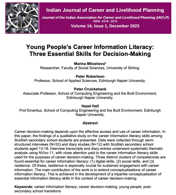 Young people's career information literacy: three essential skills for decision making abstract